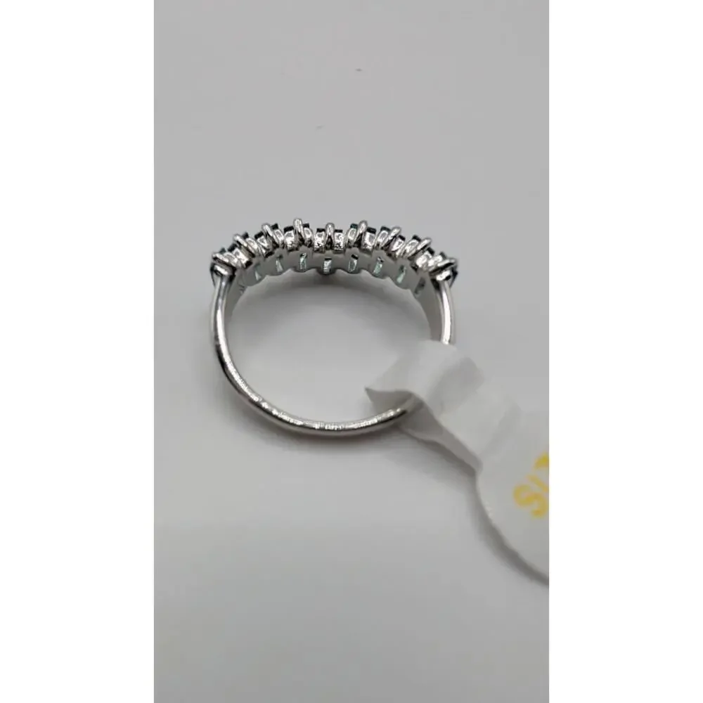 Silver Tone Ring with Blue Rectangular Stones Size 7 - Picture 5 of 9